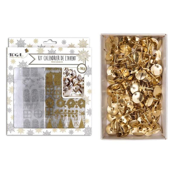 Kit Calendrier de l'Avent en papier or & argent + 150 punaises dorées - Photo n°1