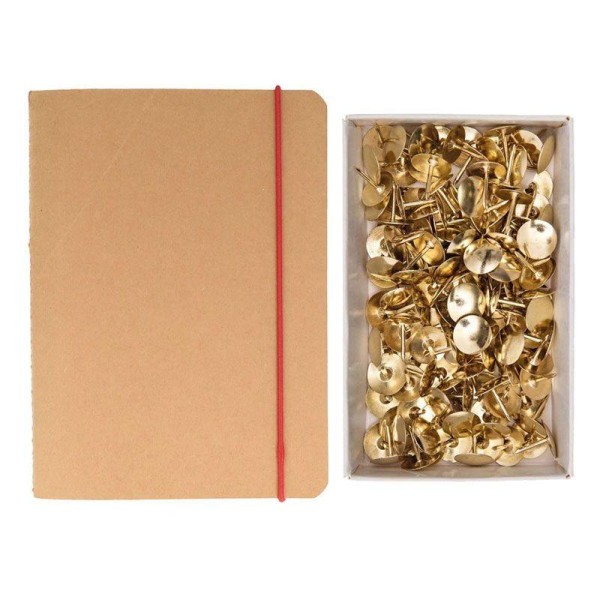 Carnet de notes quadrillé avec élastiques + 150 punaises dorées - Photo n°1