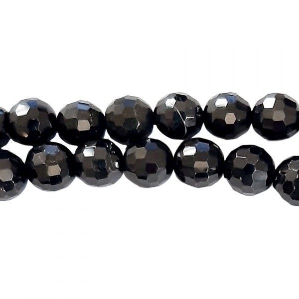 Fil de 62 perles facettées rondes 6mm 6 mm en spinelle noire à facettes - Photo n°1