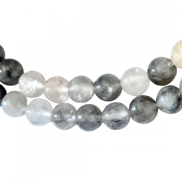 Fil de 44 perles rondes 8mm 8 mm en quartz gris nuageux - Photo n°2