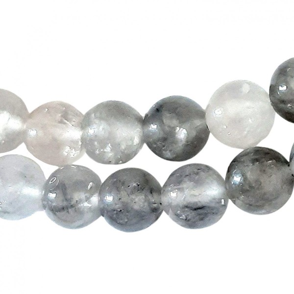 Fil de 44 perles rondes 8mm 8 mm en quartz gris nuageux - Photo n°1