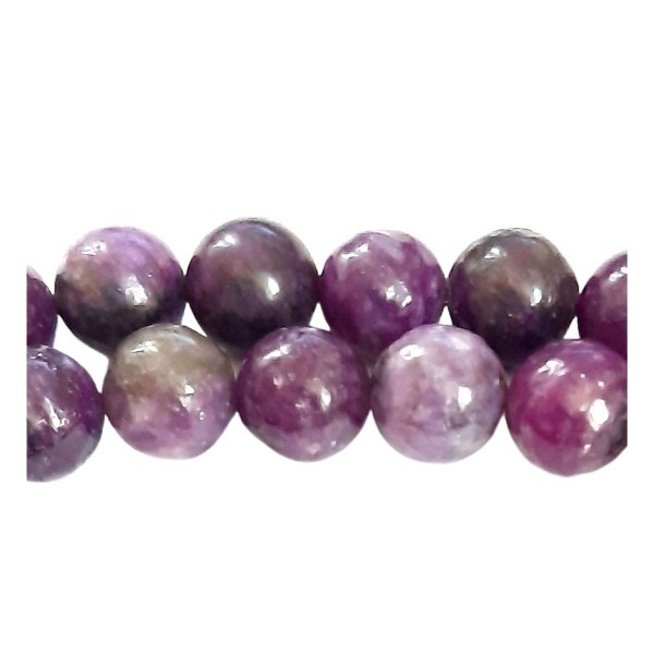 Fil de 38 perles rondes 10mm 10 mm en lépidolite violet fonçé teintée - Photo n°1