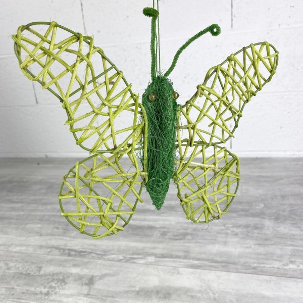 Lot de 3 grands papillons verts, rotin et raphia, 24 cm, à suspendre - Photo n°3