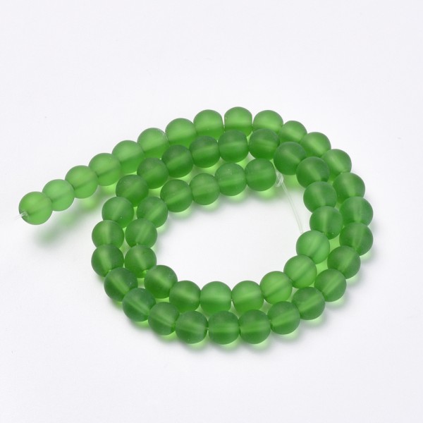 Perles en verre dépoli 8 mm vert foncé x 20 - Photo n°2
