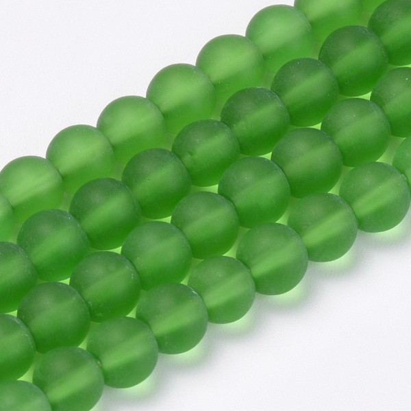 Perles en verre dépoli 8 mm vert foncé x 20 - Photo n°1