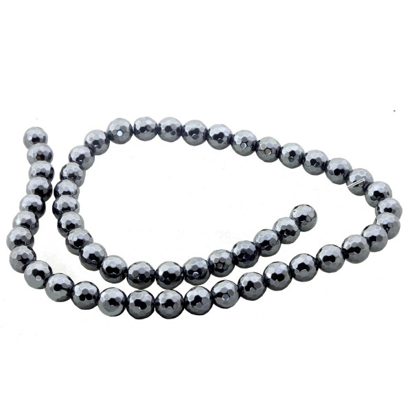 Fil de 95 perles facettées rondes à facettes 4mm 4 mm en hématite non magnétique - Photo n°2