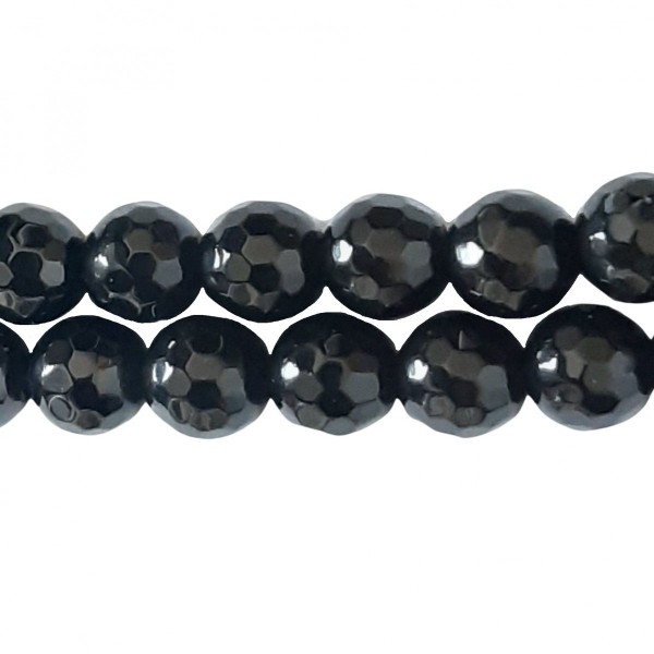 Fil de 45 perles facettées rondes 8mm 8 mm en obsidienne noire à facettes - Photo n°1