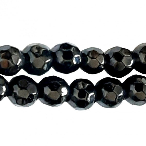 Fil de 90 perles facettées rondes 4mm 4 mm en obsidienne noire à facettes - Photo n°1