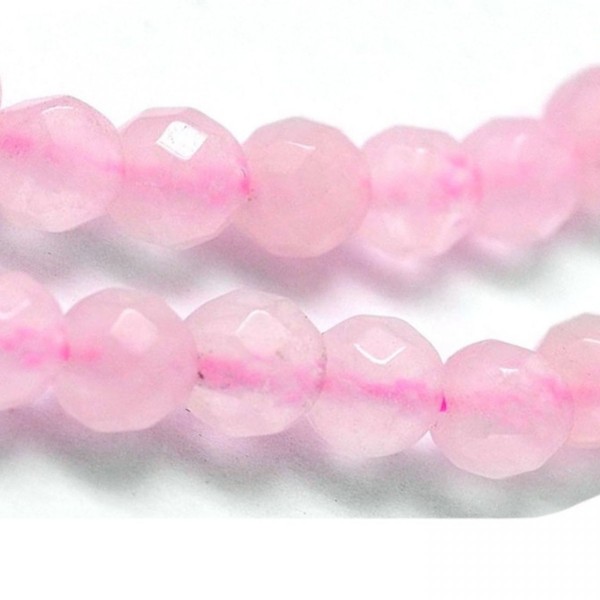 Fil de 56 perles facettées rondes à facettes 6mm 6 mm en Quartz Rose - Photo n°1