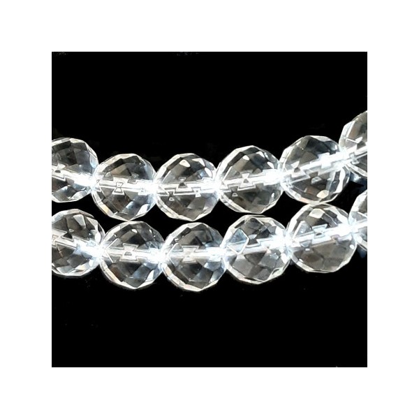 Fil de 60 perles facettées rondes 6mm 6 mm en cristal de roche à facettes - Photo n°1