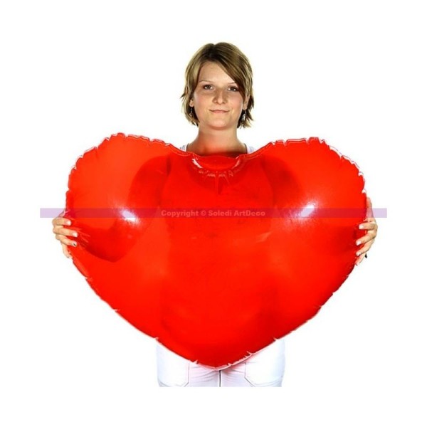Enorme ballon en PVC rouge de 100 cm de diamètre, Coeur XXL à gonfler - Photo n°1