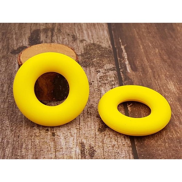 3 Anneaux de dentition en silicone forme ronde 43mm, couleur jaune - Photo n°1