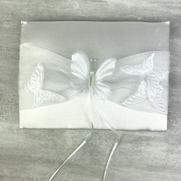 Livre d'Or de Mariage en satin blanc et tulle, 21 cm, Album Photo avec papillons - Photo n°2
