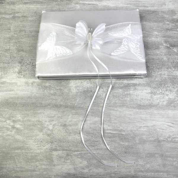Livre d'Or de Mariage en satin blanc et tulle, 21 cm, Album Photo avec papillons - Photo n°3