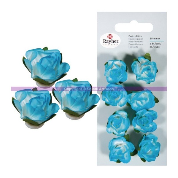 Lot de 8 Têtes de Rose turquoise, Grand bouton de rose de 25 mm de diamètre - Photo n°1