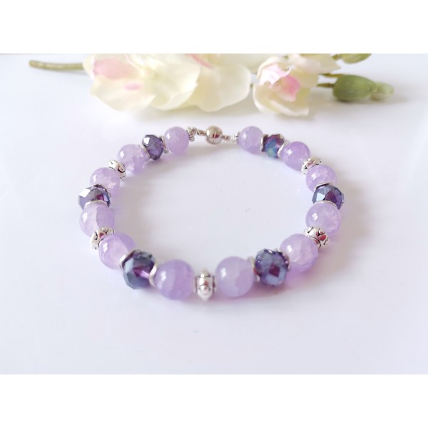 Kit bracelet perles en verre violet et mauve avec apprêts argent mat - Photo n°1