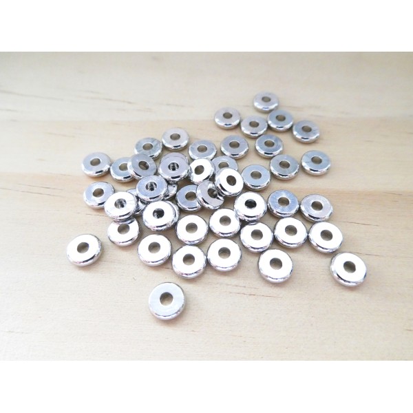 10 Perles rondelles style heishi 6mm laiton argent platine, perles séparateur - Photo n°1