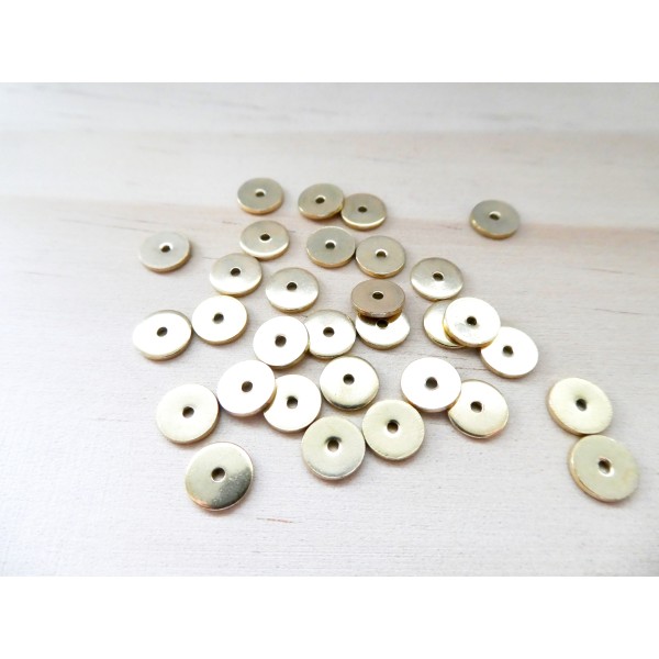 8 Perles rondelles style heishi 6mm acier inox doré, perles séparateur, intercalaire - Photo n°1