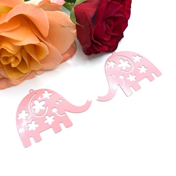 2 Pendentifs Elephant Fleuri Rose , Pendentif Tropical, 46*35 mm - Photo n°1