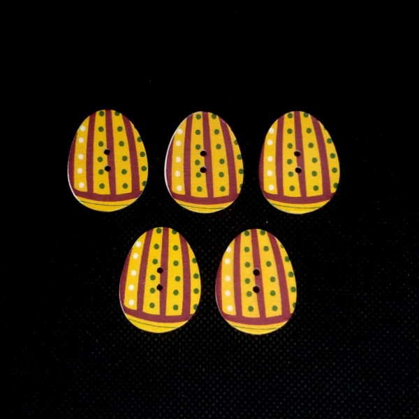5 Boutons en bois – œufs de paques - jaune/orangé - 24x30mm - bri506 - Photo n°1