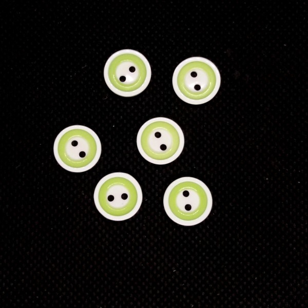 6 Boutons en résine - vert clair et blanc - 13mm - bri512 - Photo n°1