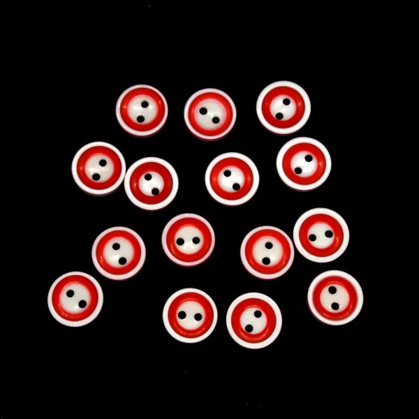 15 Boutons en résine - rouge et blanc - 13mm - bri512 - Photo n°1