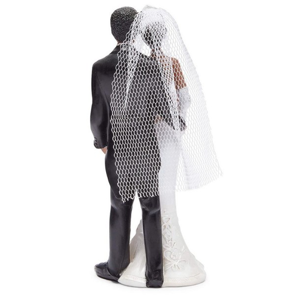 Couple de mariés métisse en résine, 12,5 cm, Figurines noires de pièce montée - Photo n°3
