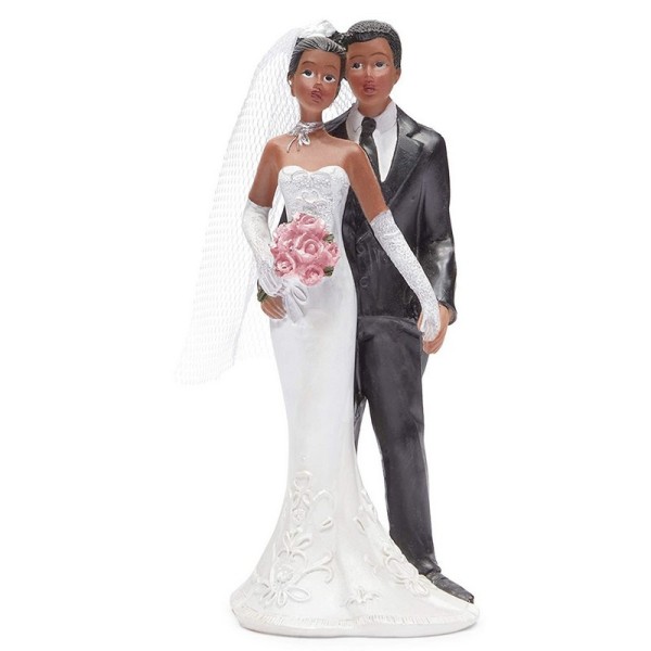 Couple de mariés métisse en résine, 12,5 cm, Figurines noires de pièce montée - Photo n°4