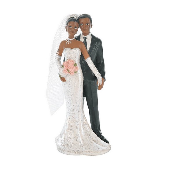 Couple de mariés métisse en résine, 12,5 cm, Figurines noires de pièce montée - Photo n°1