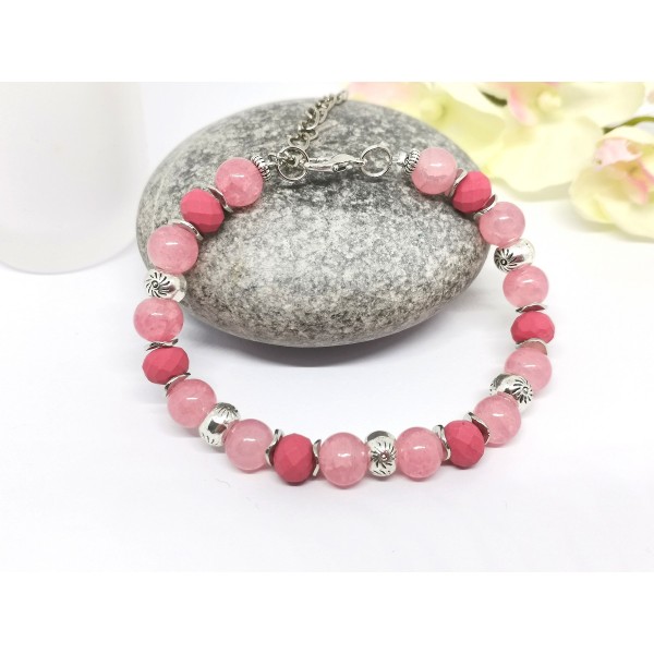 Kit bracelet ajustable perles en verre rose et framboise - Photo n°2