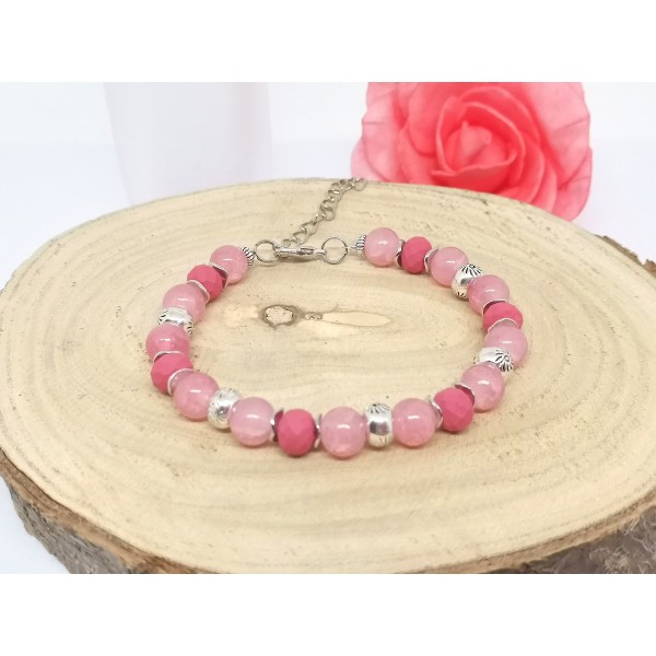 Kit bracelet ajustable perles en verre rose et framboise - Photo n°3