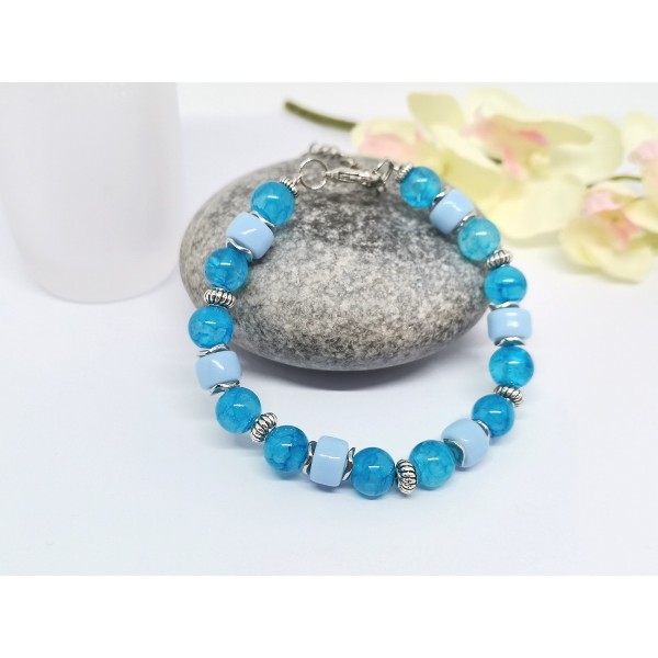 Kit bracelet ajustable perles en verre bleu et bleu ciel - Photo n°2