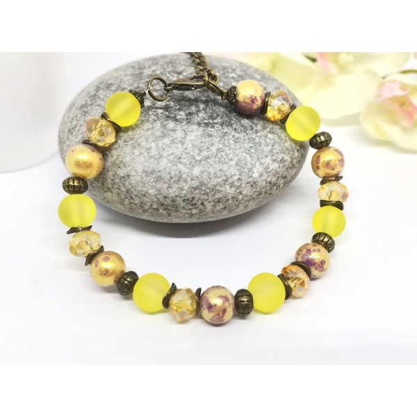 Kit bracelet ajustable perles en verre jaune - Photo n°3