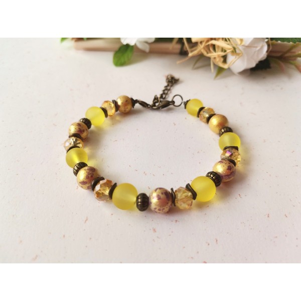 Kit bracelet ajustable perles en verre jaune - Photo n°1