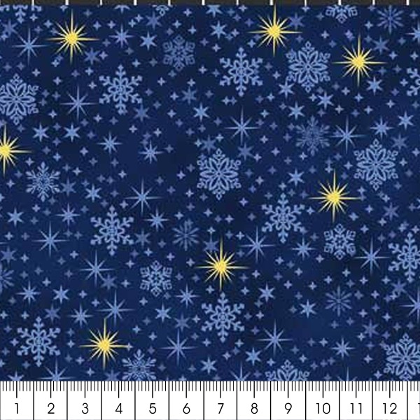 Tissu Coton Noël - Flocons - Bleu nuit - Vendu par 10 cm - Photo n°2
