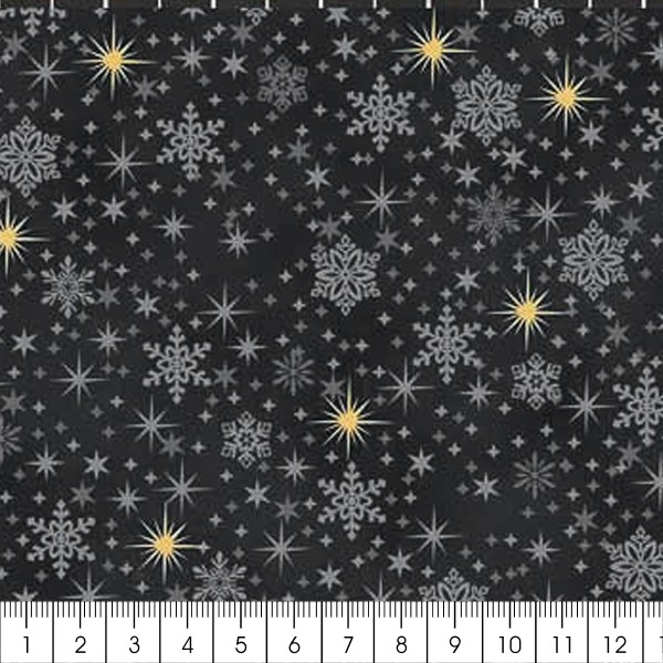 Tissu Coton Noël - Flocons - Gris Anthracite - Vendu par 10 cm - Photo n°2