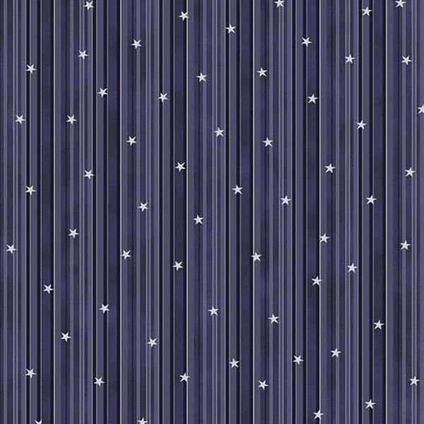Tissu Coton Noël - Rayures & Étoiles - Bleu - Vendu par 10 cm - Photo n°1