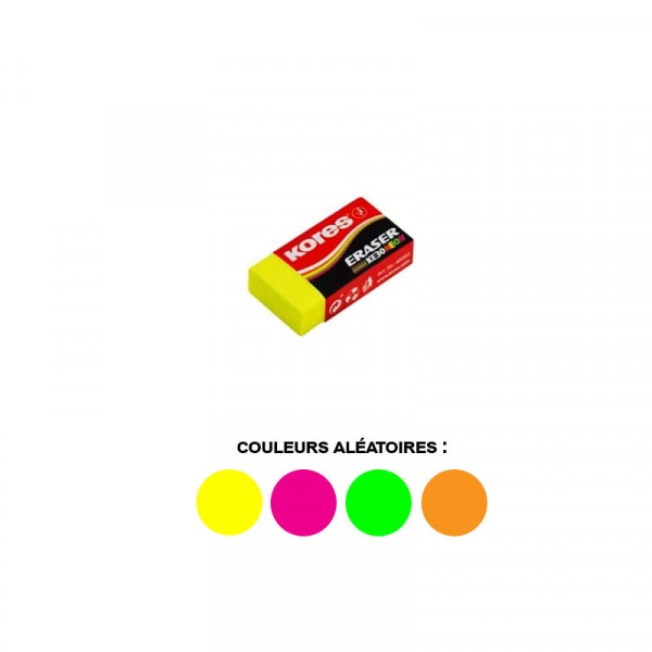 Mini gomme - Plastique - Rectangulaire - Couleurs fluo - Kores - Photo n°1