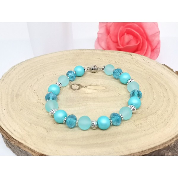 Kit bracelet ajustable perles en verre bleu ciel - Photo n°3