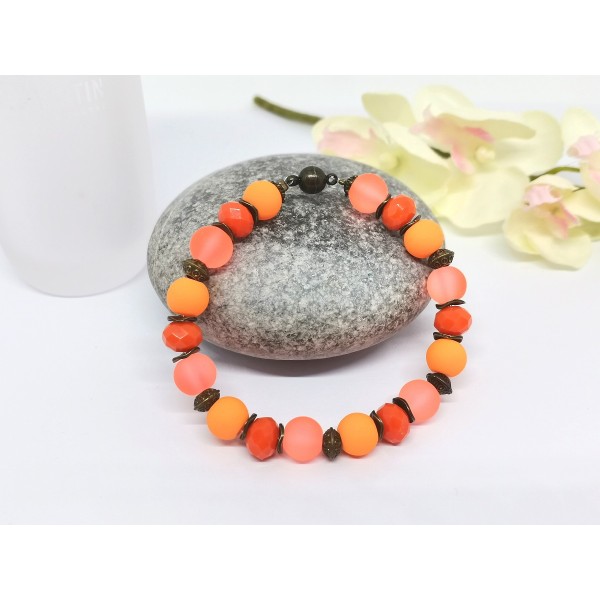 Kit bracelet ajustable perles en verre orange 16 cm - Photo n°2