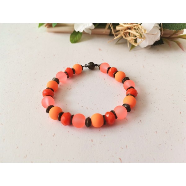 Kit bracelet ajustable perles en verre orange 16 cm - Photo n°1