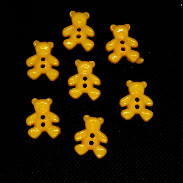 7 Boutons fantaisies en résine - ourson jaune moutarde - 16x19mm- bri524 - Photo n°1