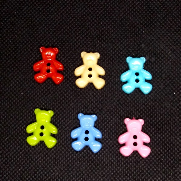 6 Boutons fantaisies en résine - ourson multicolore - 16x19mm- bri524 - Photo n°1