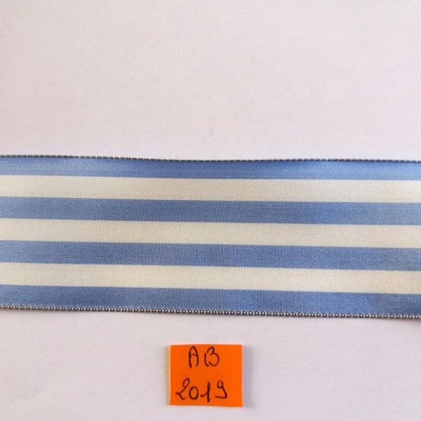 1M de ruban taffetas bleu et blanc à rayure - 38mm - 2019ab - Photo n°1