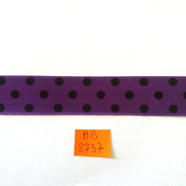 1M de ruban satin - violet à pois noir - polyester - 25mm - AB2737 - Photo n°1