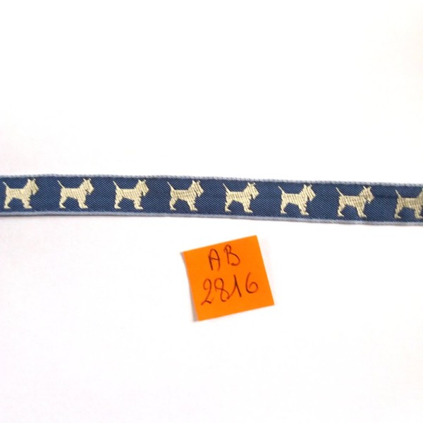2M de ruban bleu et chien blanc - polyester - 10mm – AB2816 - Photo n°1