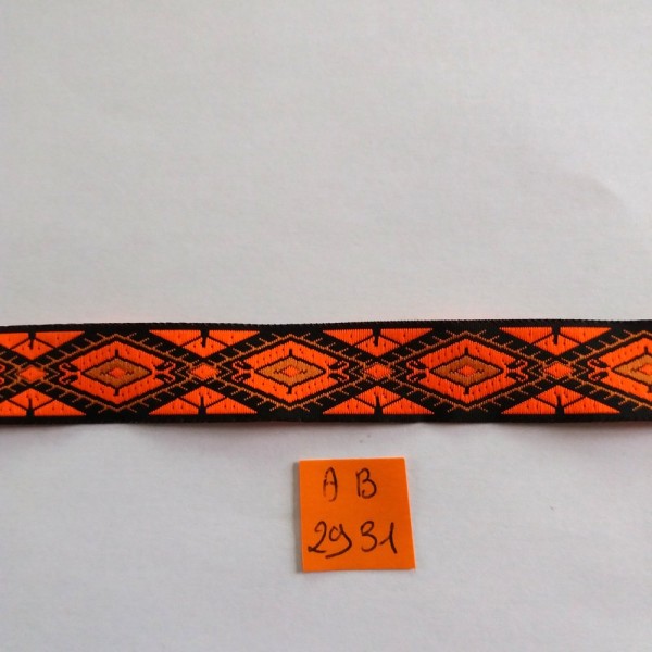1M de ruban brodé tissé - orange et noir - 15mm - ab2931 - Photo n°1