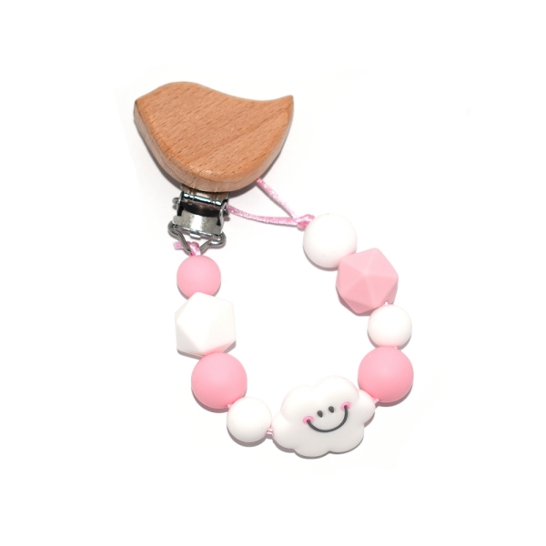 Kit DIY attache tétine oiseau perles silicone rose et blanc - Photo n°1