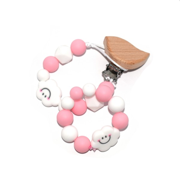 Kit DIY anneau de dentition perles silicones rose et blanc - Photo n°2