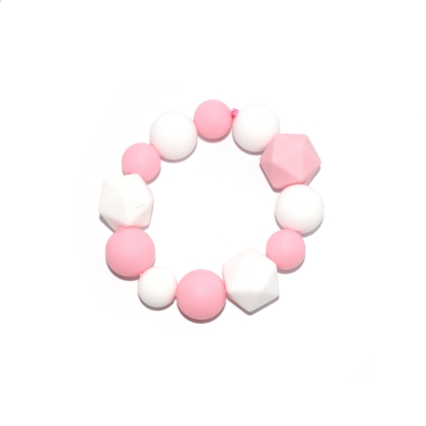 Kit DIY anneau de dentition perles silicones rose et blanc - Photo n°1